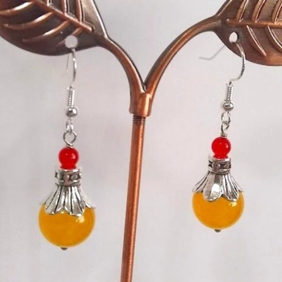 Yellow Chalcedony Fancy Drop Earrings - Picture 1 of 3